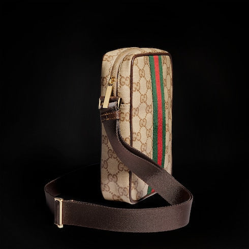 GG mini bag with Web - sand and brown GG canvas