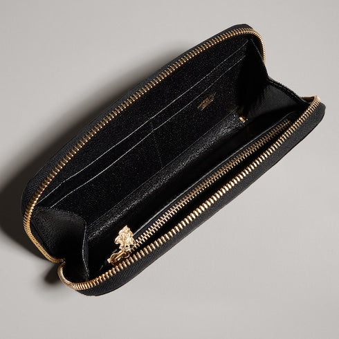 Zip around wallet with bamboo - black leather