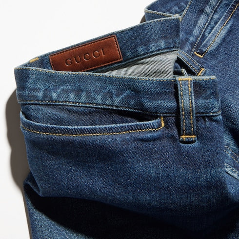 Stretch cotton denim pants - blue