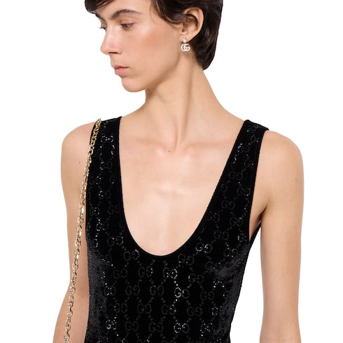 Chenille bodysuit with GG crystals - black
