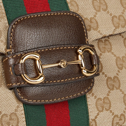 Gucci Horsebit 1955 small shoulder bag - sand and brown GG canvas