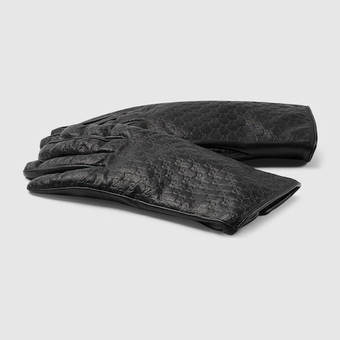 Embossed GG leather gloves - black