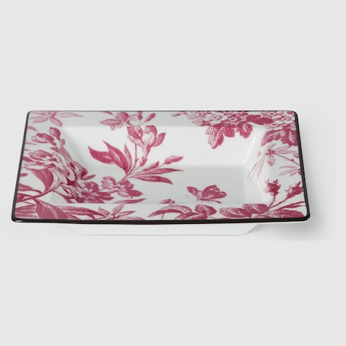 Herbarium print small trinket tray - cherry red and white