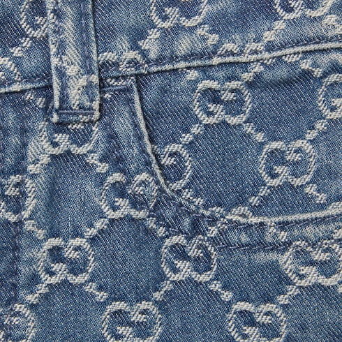 Baby GG denim jacquard pants - blue and ivory