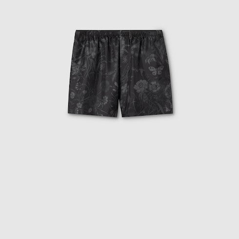 Printed silk twill shorts - black and grey
