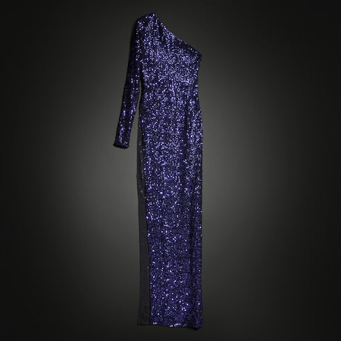 Embroidered silk georgette long dress - black