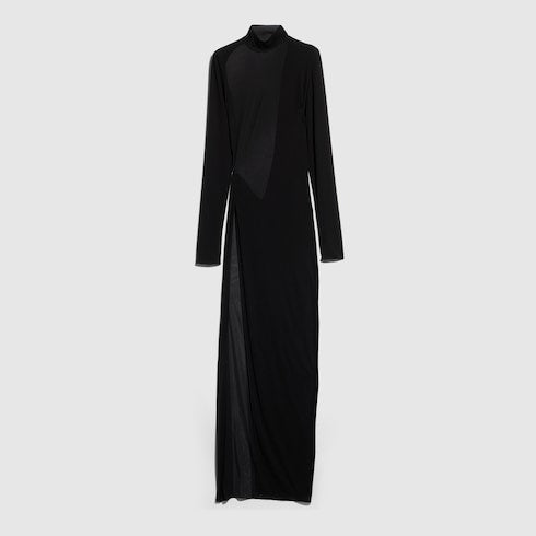 Viscose crêpe jersey dress with split - black