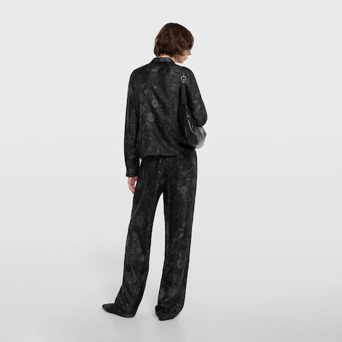 Printed silk twill pants - black and grey
