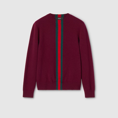 Knit wool sweater with Web intarsia - bordeaux