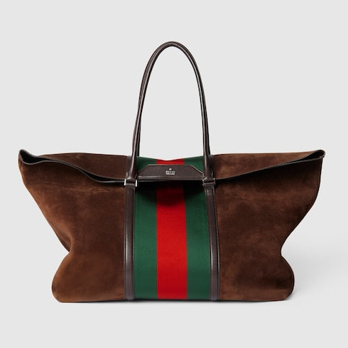 Medium duffle bag with Web - brown suede