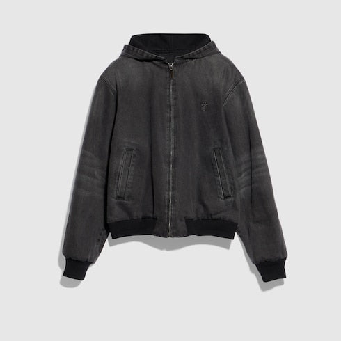 Reversible cotton denim zip jacket - black and dark grey