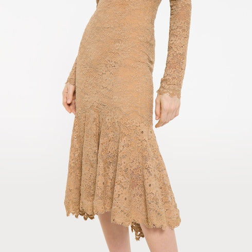 GG flower stretch lace dress - camel