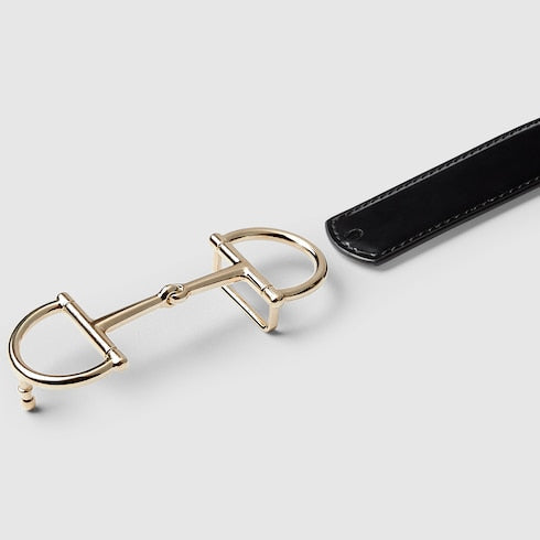 Reversible thin belt with Horsebit - black and beige leather
