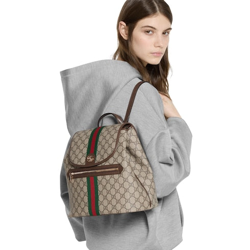 Ophidia medium backpack - beige and brown GG fabric