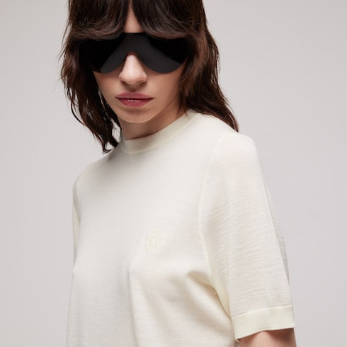 Fine wool sweater with embroidery - white
