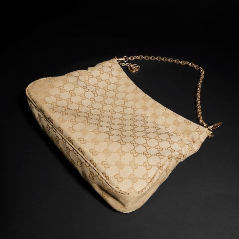 Lady Lunetta Chain medium shoulder bag - sand and brown GG canvas