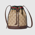 Mini bucket bag with Web - sand and brown GG canvas