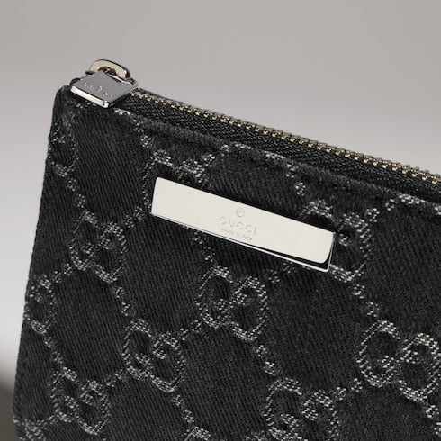 Small wallet with Gucci plaque - black GG denim