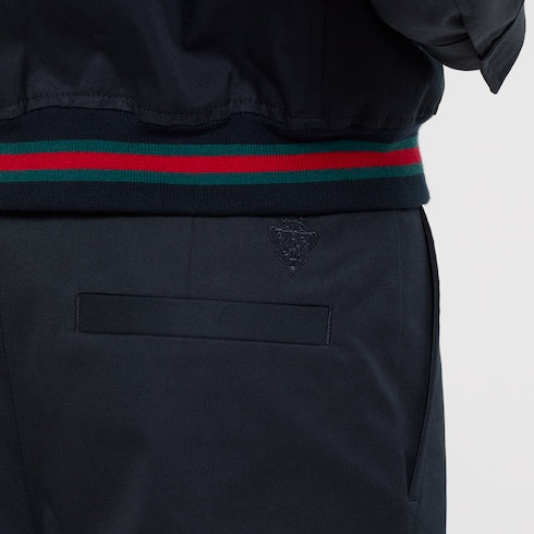 Cotton twill pants with embroidery - dark blue