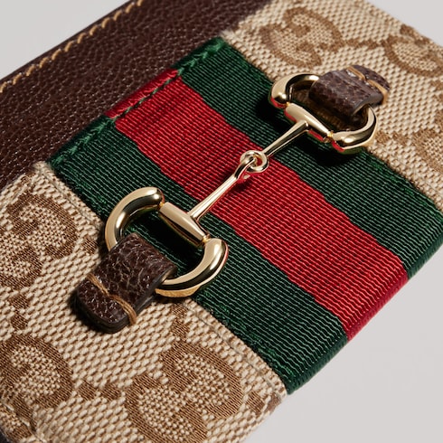 Gucci Horsebit Web card case - sand and brown GG canvas