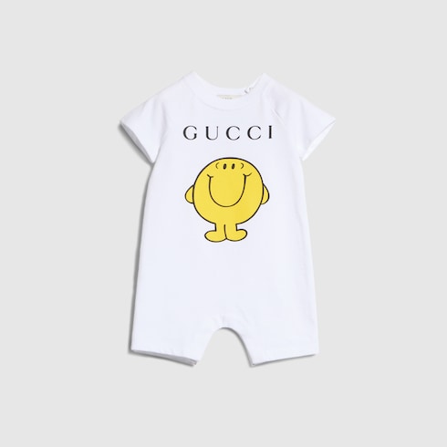 Baby cotton one-piece with prints - white