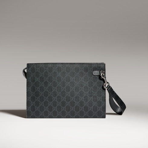 Grey trim medium pouch - black GG Supreme canvas