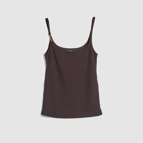 Viscose crêpe jersey top with Horsebit - dark brown