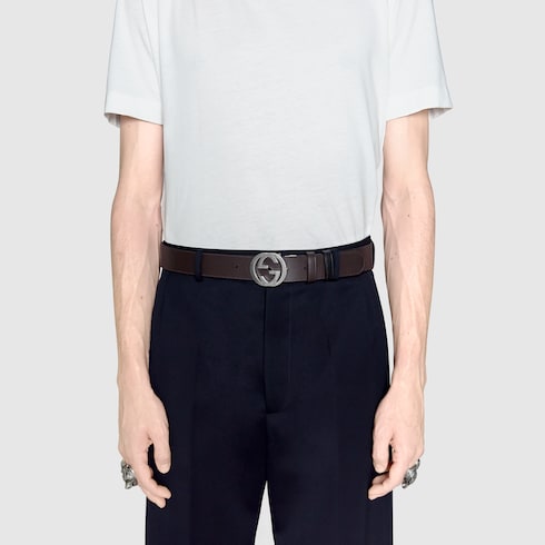 Black Gucci Signature / Brown Leather Reversible Belt - Black Gucci Signature / Brown Leather