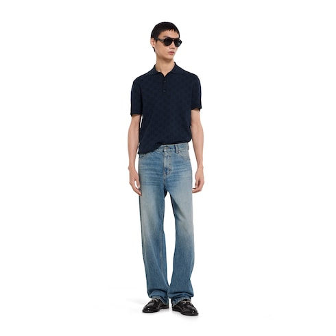 GG cotton silk jacquard polo shirt - dark blue
