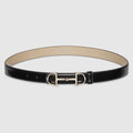 Reversible thin belt with Horsebit - black and beige leather