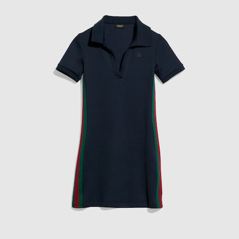 Rib cotton jersey dress with Web - dark blue