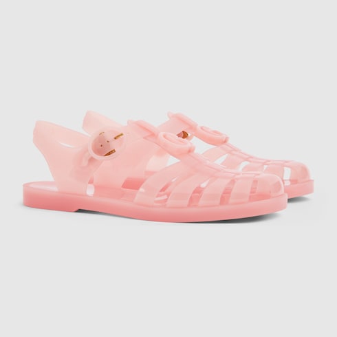 Women's sandal with Double G - pink rubber