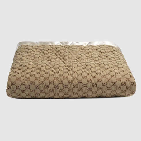 Double-sided GG quilted cotton blanket - dark beige and ivory