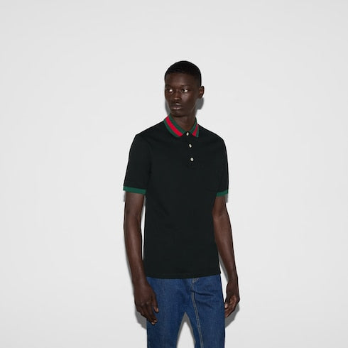 Cotton piquet polo with Web collar - navy