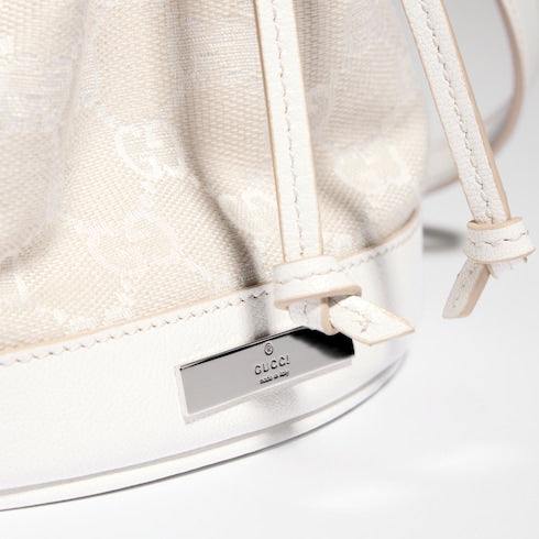 Mini bucket bag with Gucci plaque - ivory GG canvas