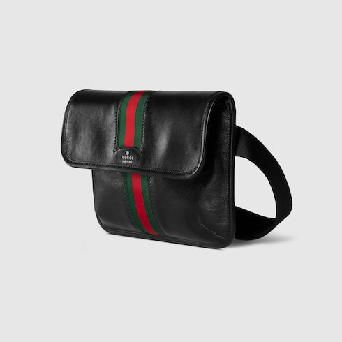 Web Trademark small belt bag - black leather