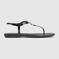 Women's thong sandal with Interlocking G - black patent leather