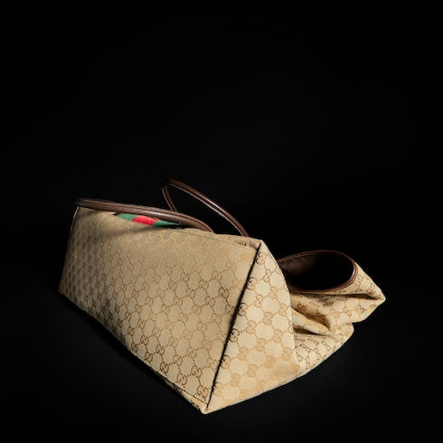 Medium GG duffle bag with Web - sand and brown GG canvas
