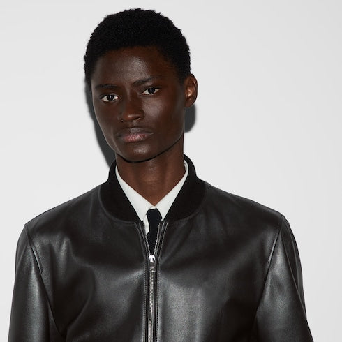Leather bomber jacket with Web - black