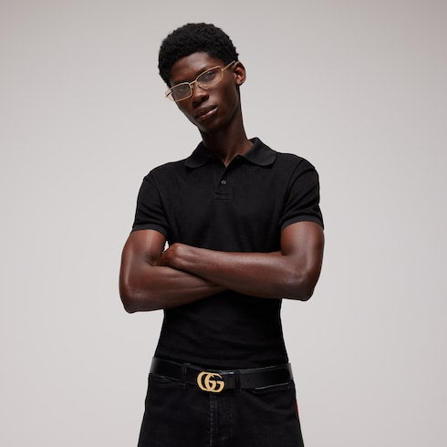 GG technical jersey jacquard polo shirt - black