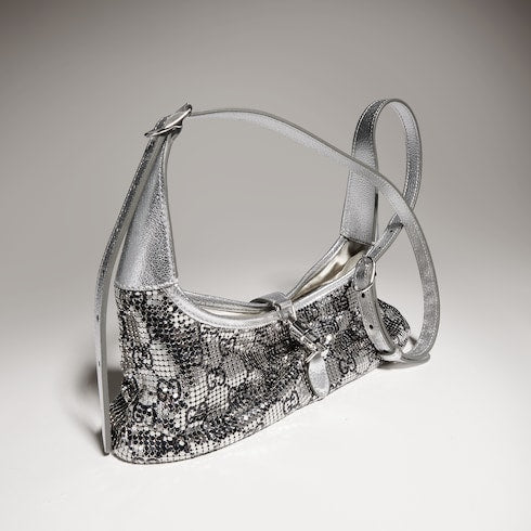 Jackie Slim metallic evening bag - silver and black GG mesh