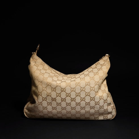 Lady Lunetta Chain medium shoulder bag - sand and brown GG canvas