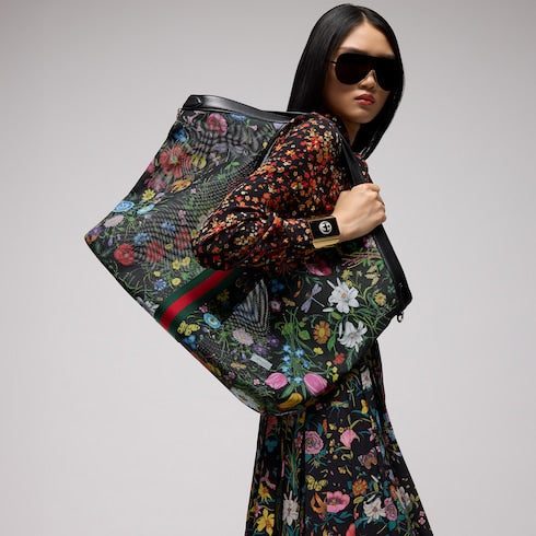 Gucci Giglio Flora large tote bag - black and multicolor Flora net