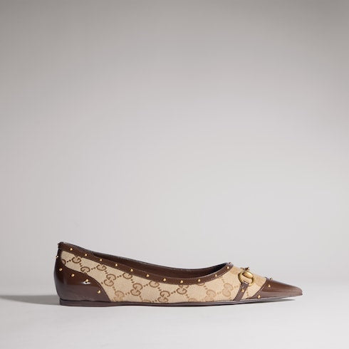 Women's Savoy ballerina - sand and brown GG canvas
