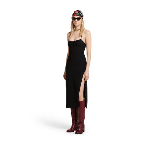 Silk dress with crystal Horsebit - black