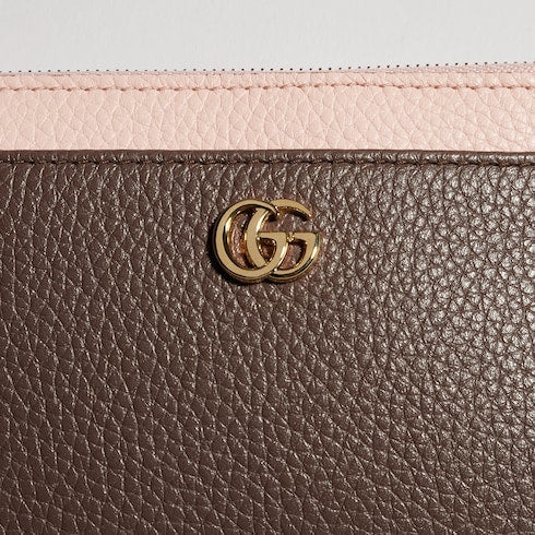 Bi-color GG Marmont zip key pouch - dark taupe leather