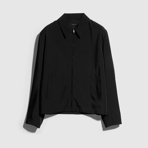 Stretch polyester zip jacket with embroidery - black