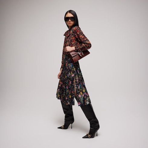 Printed silk midi skirt - black and red