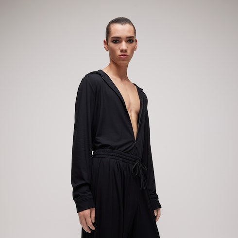 Soft rayon jersey zip jacket - black