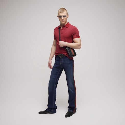Cotton piquet polo shirt with embroidery - bordeaux